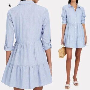 Veronica Beard Jemila Blue Striped Shirt Dress - Size XL